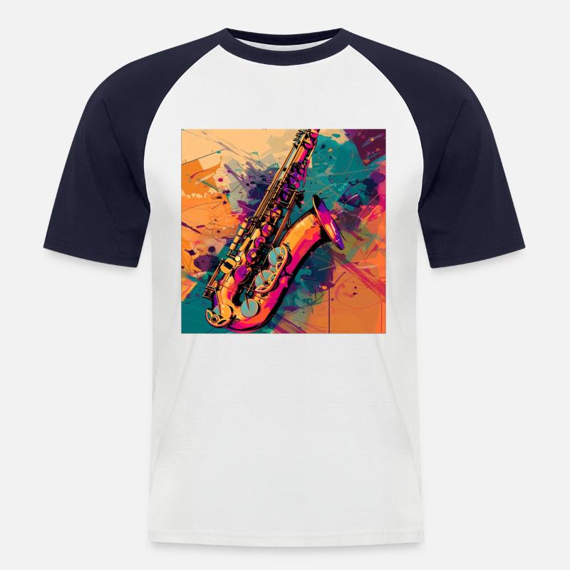 Saxophon - Männer Baseball-T-Shirt - Weiß/Navy