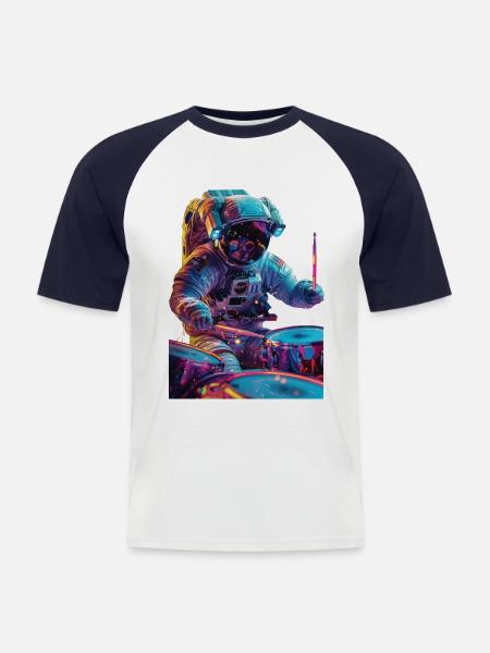 Astronaut Trommeln - Männer Baseball-T-Shirt - Weiß/Navy