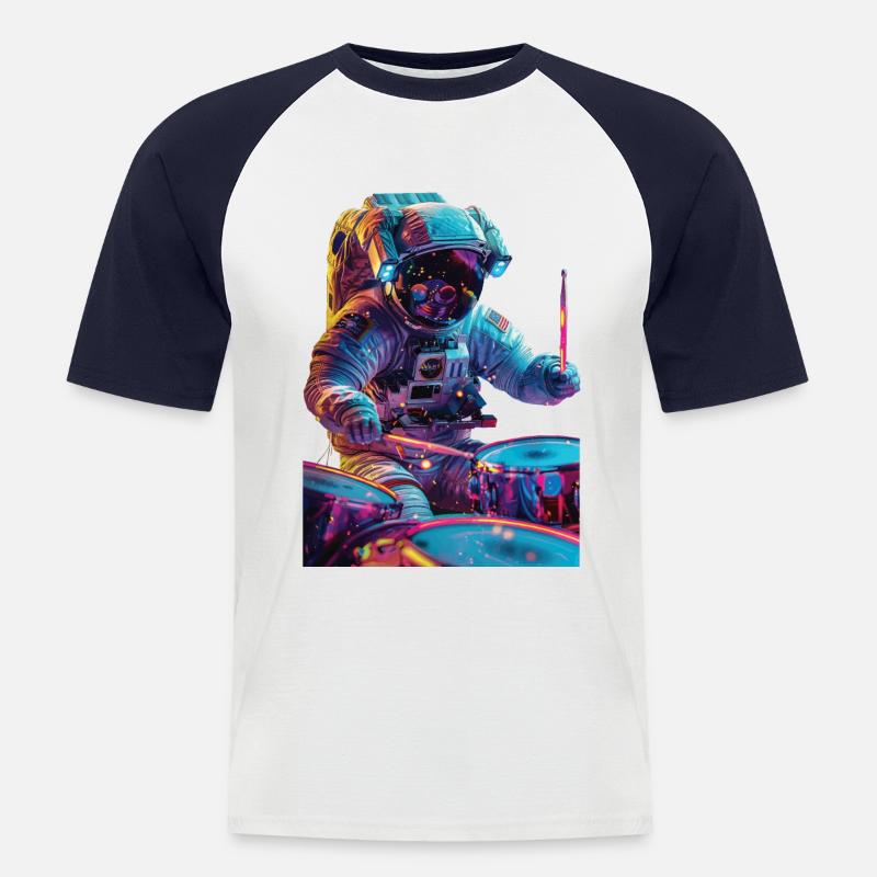 Astronaut Trommeln - Männer Baseball-T-Shirt - Weiß/Navy