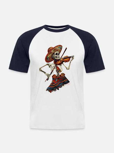 Mexican Violin Skeleton - Men's Baseball T-Shirt - white/navy