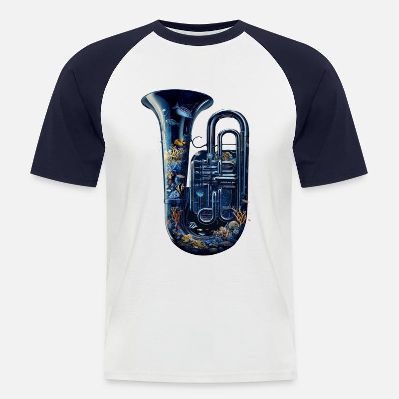 Fisch Tuba - Männer Baseball-T-Shirt - Weiß/Navy