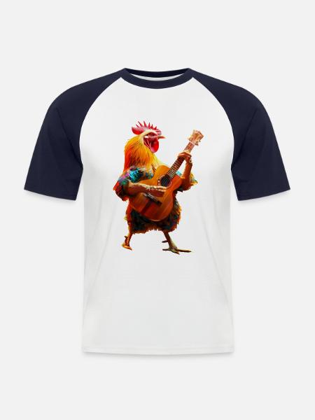 Rooster Ukulele - Men's Baseball T-Shirt - white/navy