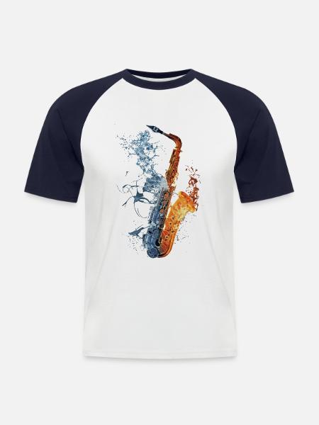 Saxophon - Männer Baseball-T-Shirt - Weiß/Navy