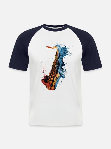 Saxophon - Männer Baseball-T-Shirt - Weiß/Navy
