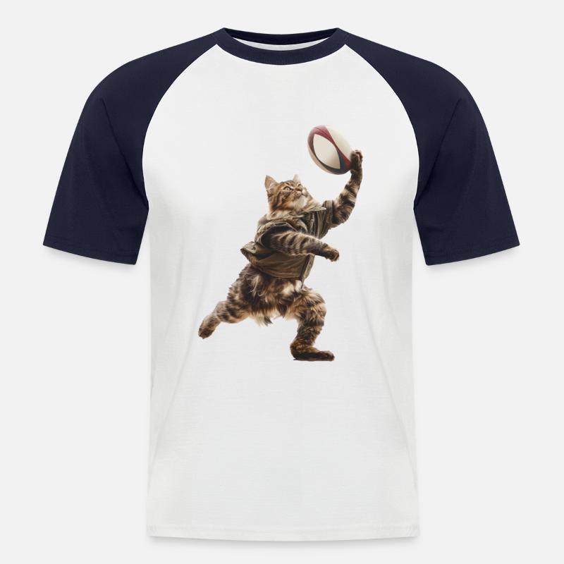 Katze - Männer Baseball-T-Shirt - Weiß/Navy