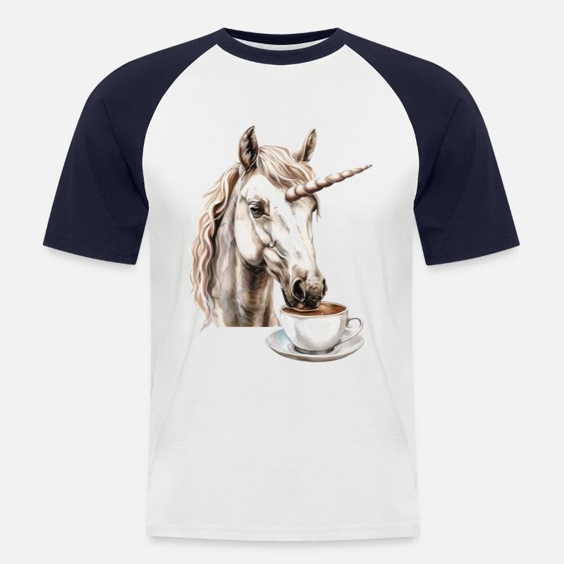 Einhorn Kaffee - Männer Baseball-T-Shirt - Weiß/Navy