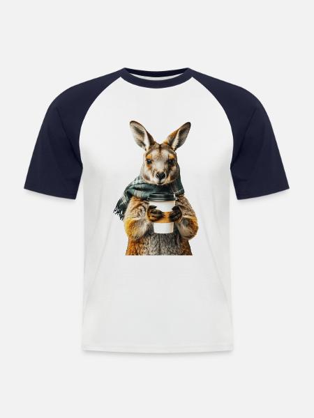 Wallaby Kaffee - Männer Baseball-T-Shirt - Weiß/Navy