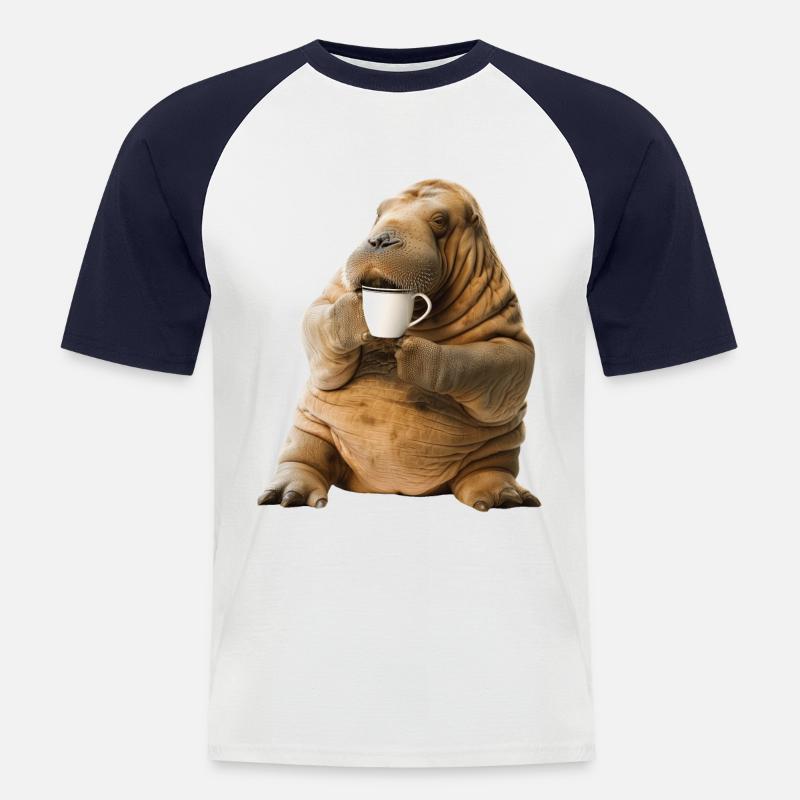 Walross Kaffee - Männer Baseball-T-Shirt - Weiß/Navy