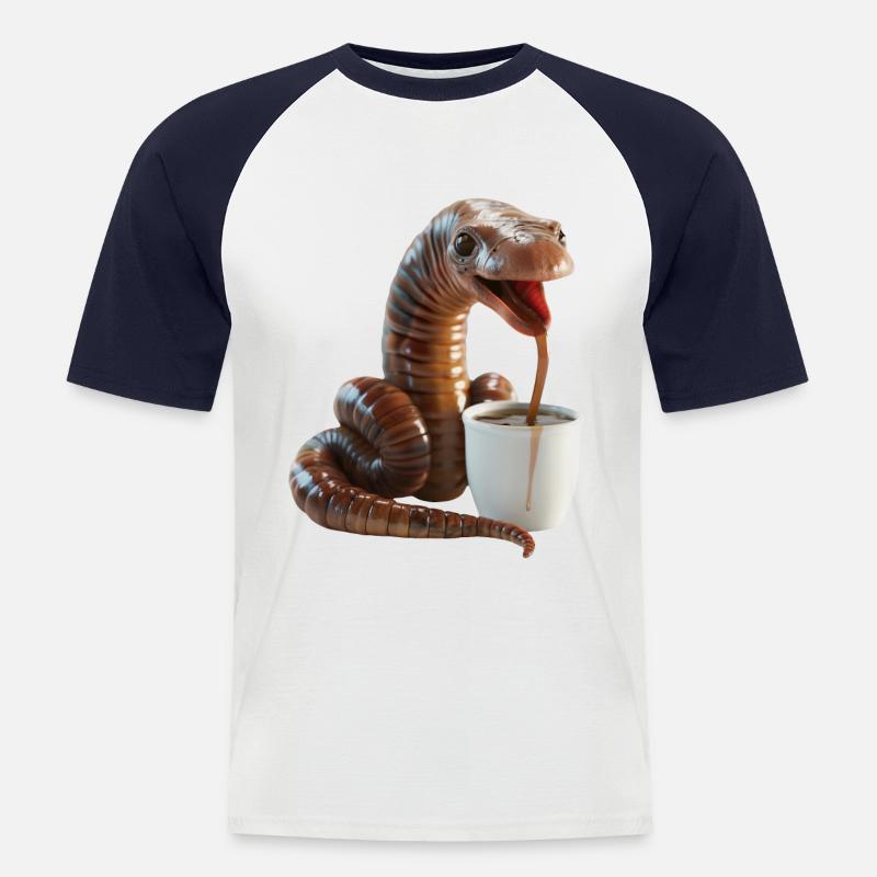 Wurm Kaffee - Männer Baseball-T-Shirt - Weiß/Navy