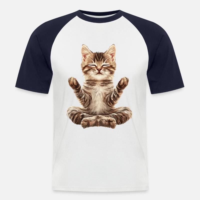 Katze - Männer Baseball-T-Shirt - Weiß/Navy