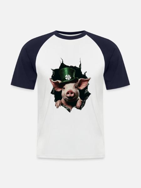 St. Patrick's Day Schwein - Männer Baseball-T-Shirt - Weiß/Navy