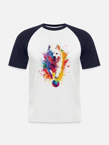 Samojede - Männer Baseball-T-Shirt - Weiß/Navy
