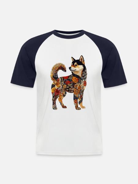 Shiba Inu - Männer Baseball-T-Shirt - Weiß/Navy