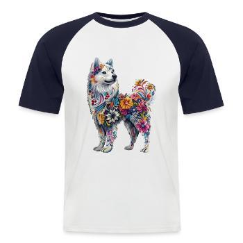 Samojede - Männer Baseball-T-Shirt - Weiß/Navy - Vorne - Nik (191cm)