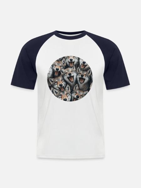 Wolf - Männer Baseball-T-Shirt - Weiß/Navy