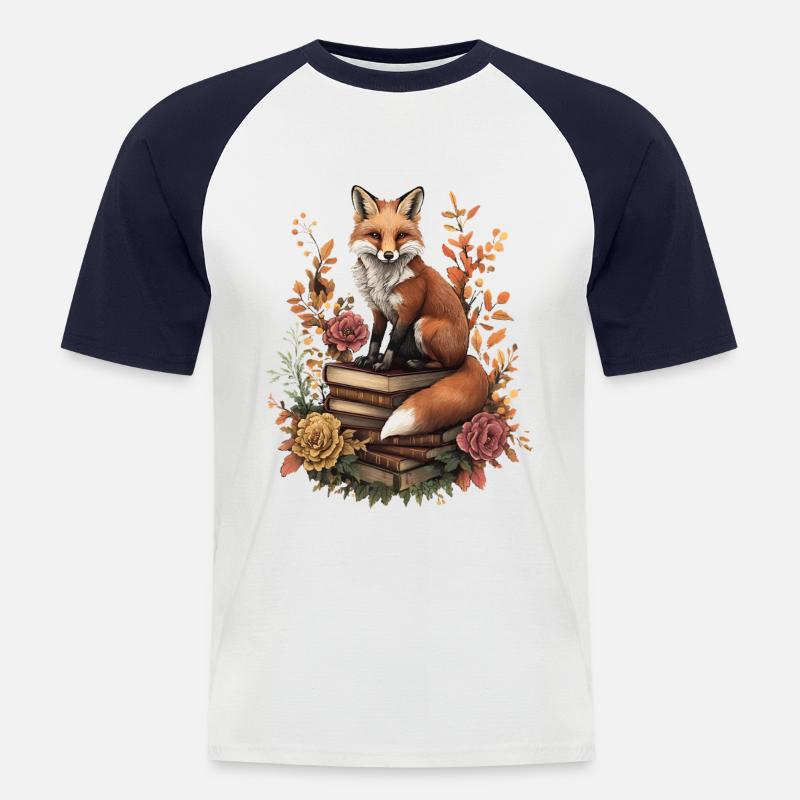 Fuchs - Männer Baseball-T-Shirt - Weiß/Navy