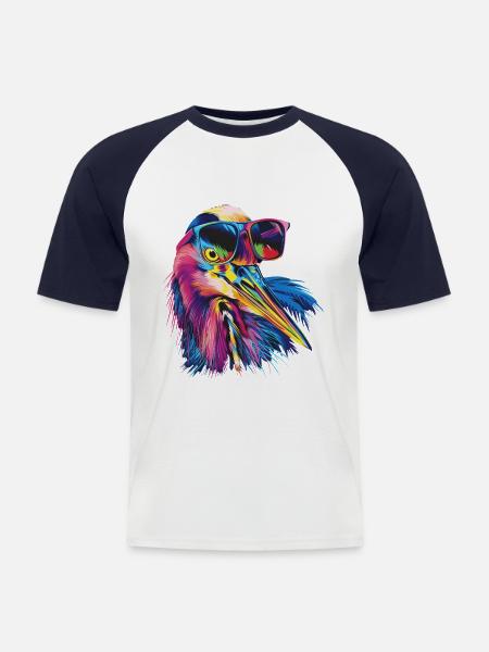 Reiher Vogel - Männer Baseball-T-Shirt - Weiß/Navy