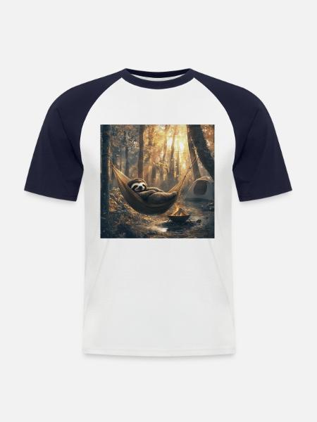 Faultier - Männer Baseball-T-Shirt - Weiß/Navy