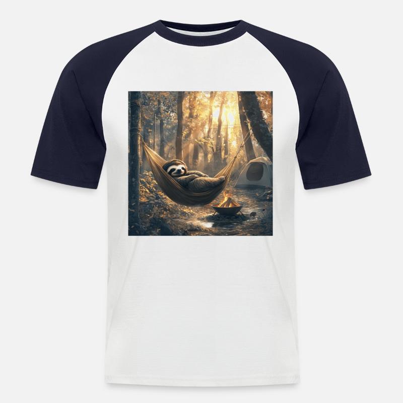 Faultier - Männer Baseball-T-Shirt - Weiß/Navy