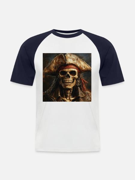 Piratenskelett - Männer Baseball-T-Shirt - Weiß/Navy