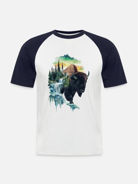 Bison - Männer Baseball-T-Shirt - Weiß/Navy