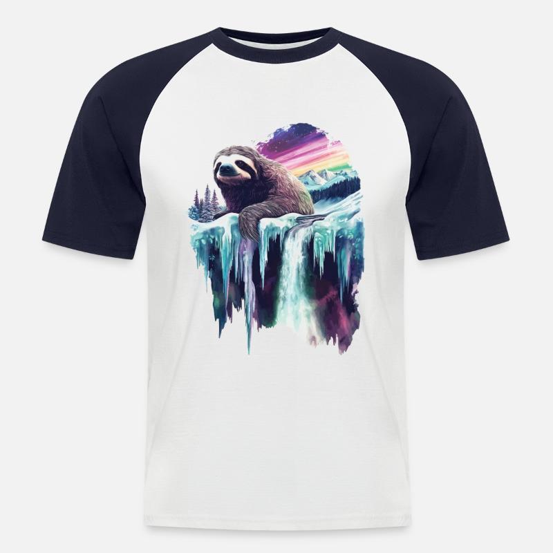 Faultier - Männer Baseball-T-Shirt - Weiß/Navy