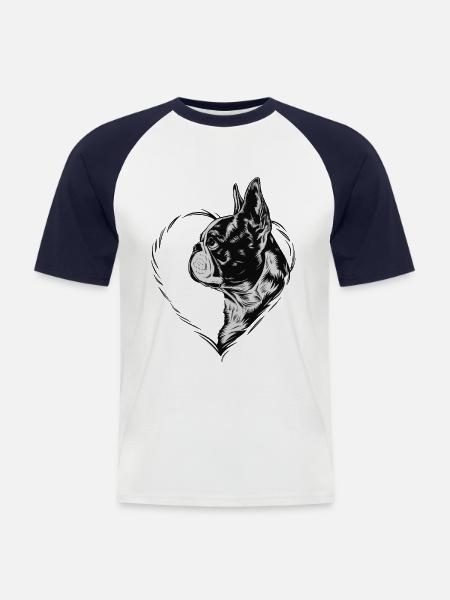 Boston Terrier - Männer Baseball-T-Shirt - Weiß/Navy