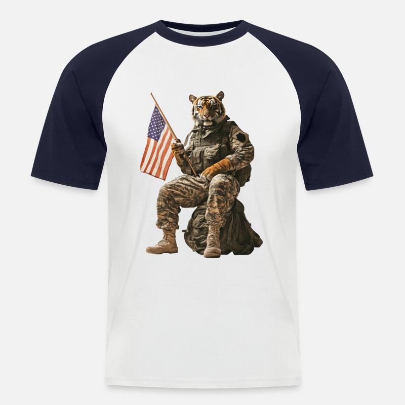 Tiger - Männer Baseball-T-Shirt - Weiß/Navy