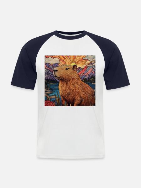 Wasserschwein - Männer Baseball-T-Shirt - Weiß/Navy
