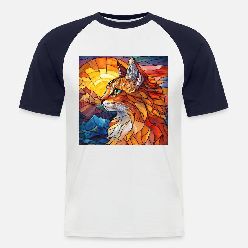 Katze - Männer Baseball-T-Shirt - Weiß/Navy