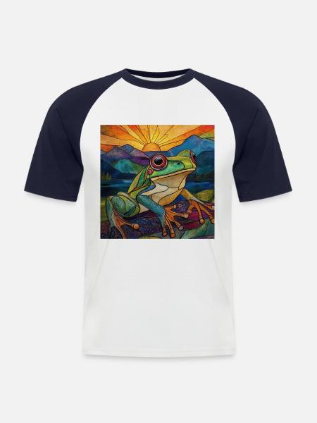 Frosch - Männer Baseball-T-Shirt - Weiß/Navy