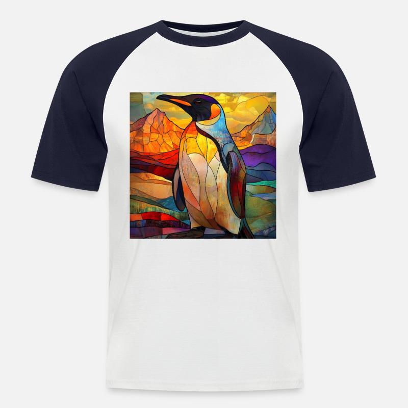 Pinguin - Männer Baseball-T-Shirt - Weiß/Navy