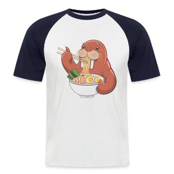Walross - Männer Baseball-T-Shirt - Weiß/Navy - Vorne - Nik (191cm)