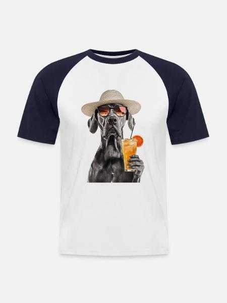 Deutsche Dogge - Männer Baseball-T-Shirt - Weiß/Navy