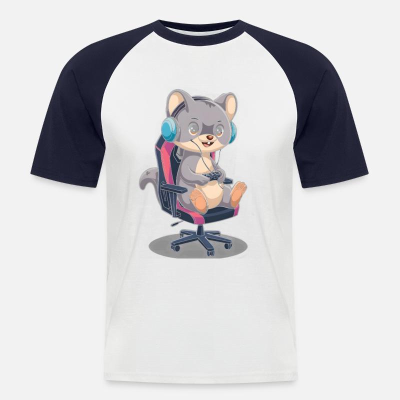 Wiesel - Männer Baseball-T-Shirt - Weiß/Navy