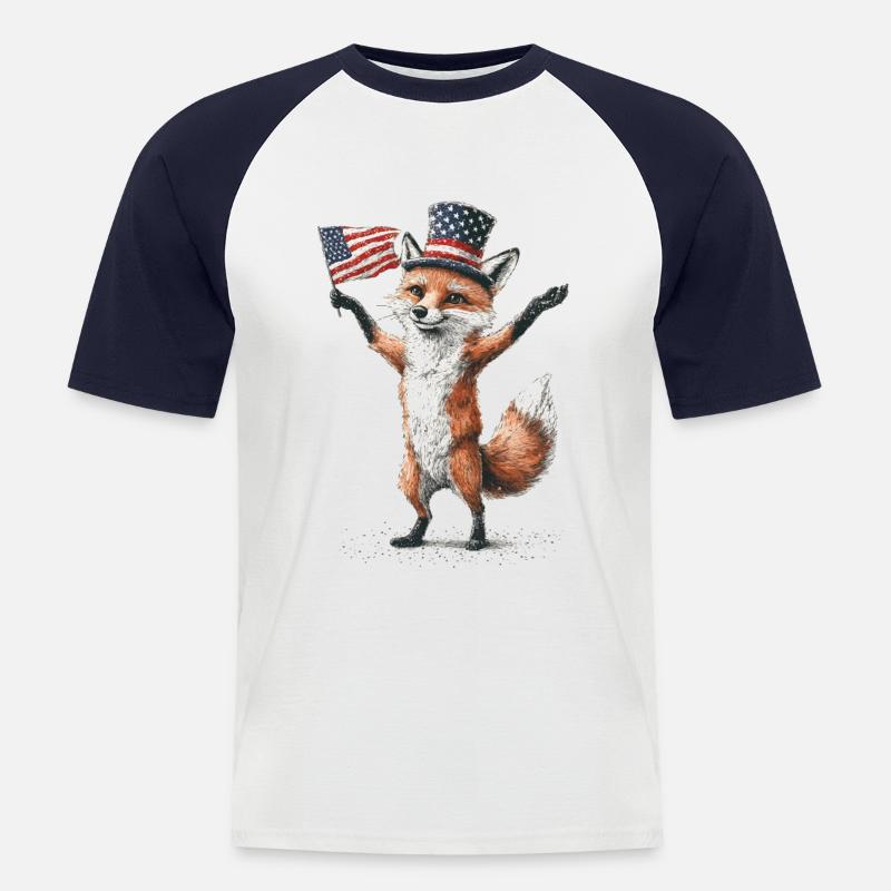 Fuchs - Männer Baseball-T-Shirt - Weiß/Navy