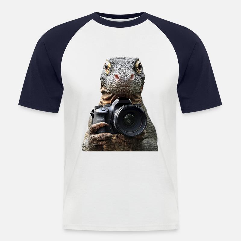 Komodowaran - Männer Baseball-T-Shirt - Weiß/Navy