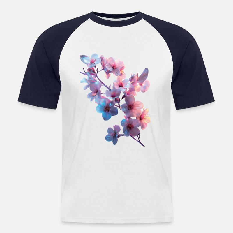 Kirschblüten - Männer Baseball-T-Shirt - Weiß/Navy