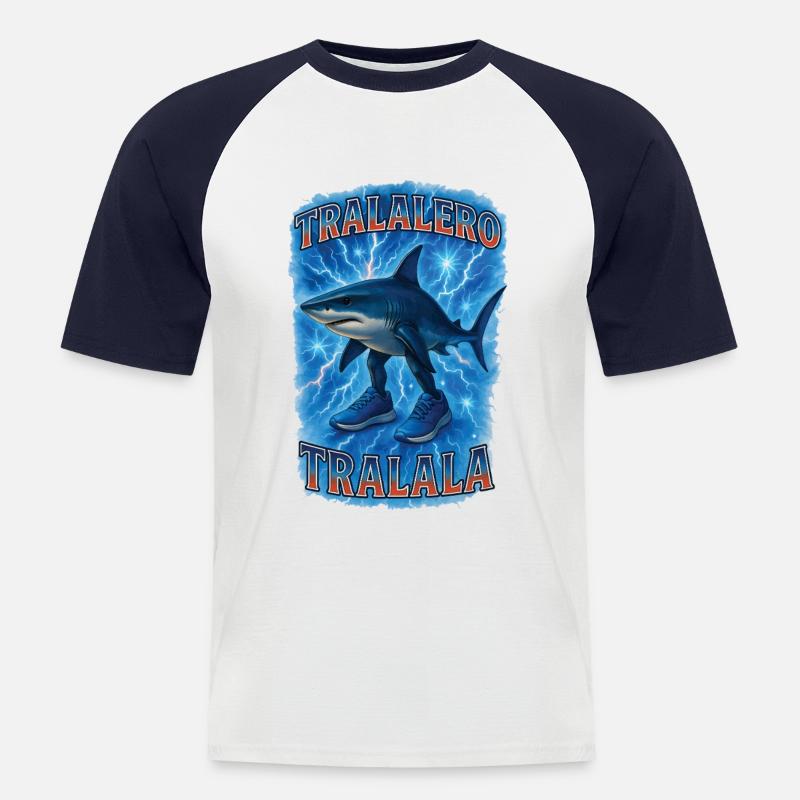 Hai - Männer Baseball-T-Shirt - Weiß/Navy