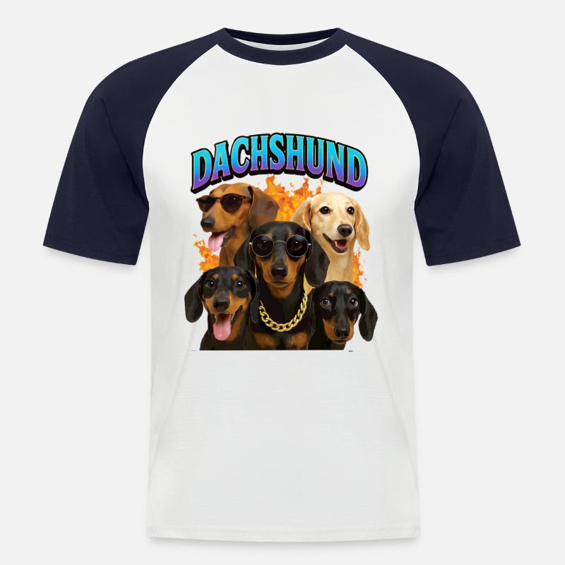 Dackel - Männer Baseball-T-Shirt - Weiß/Navy