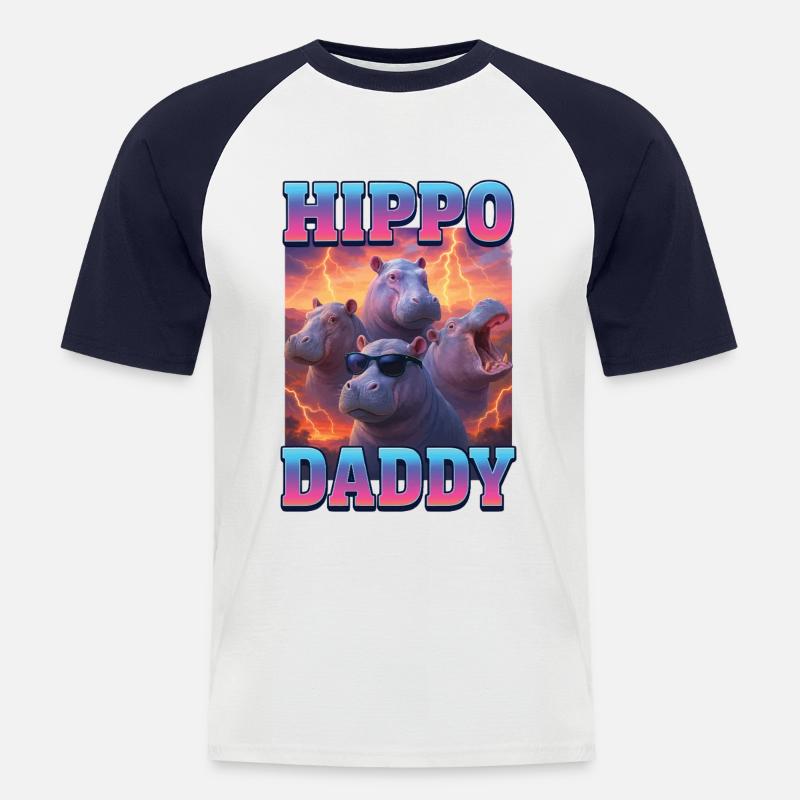 Nilpferd-Papa - Männer Baseball-T-Shirt - Weiß/Navy