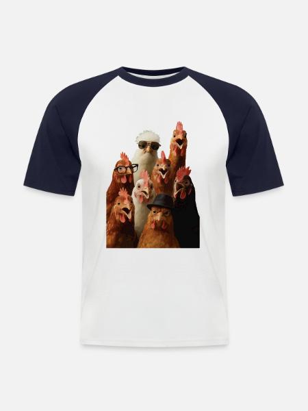 Huhn - Männer Baseball-T-Shirt - Weiß/Navy