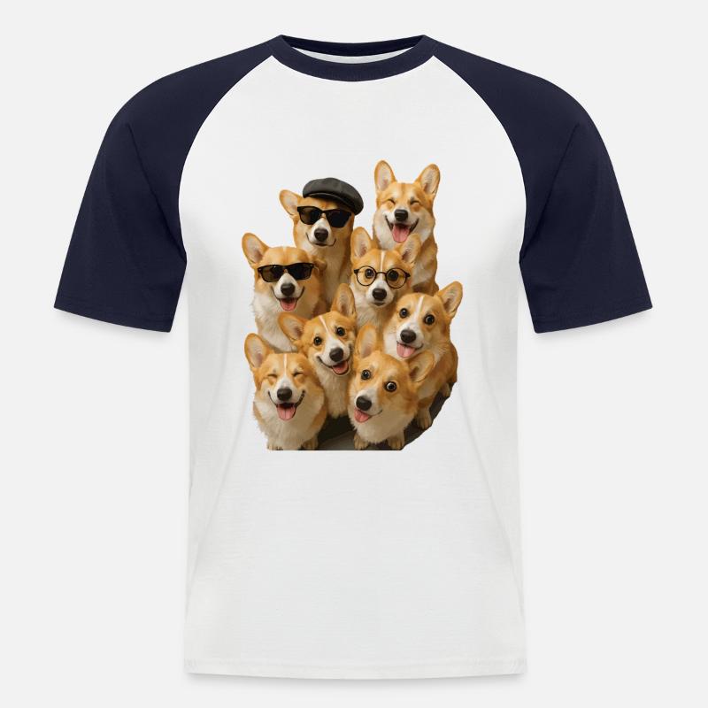 Corgi - Männer Baseball-T-Shirt - Weiß/Navy