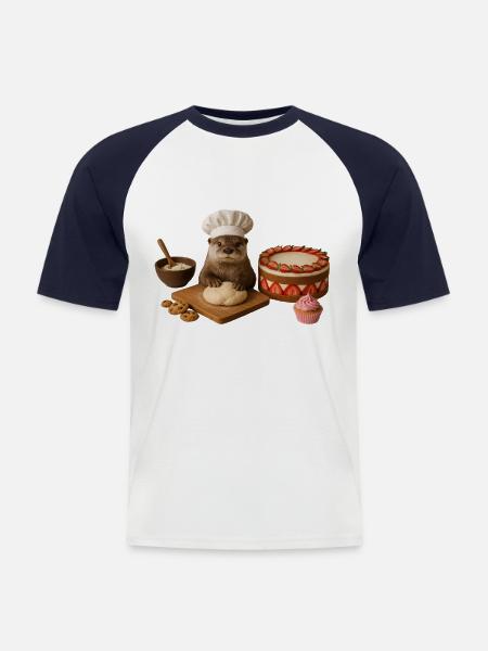 Otter Baking Cake Bread - Men's Baseball T-Shirt - white/navy