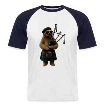 Faultier Dudelsack - Männer Baseball-T-Shirt - Weiß/Navy - Vorne - Nik (191cm)