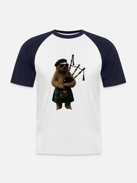 Faultier Dudelsack - Männer Baseball-T-Shirt - Weiß/Navy