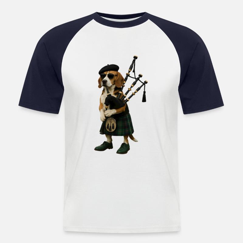 Beagle Dudelsack - Männer Baseball-T-Shirt - Weiß/Navy