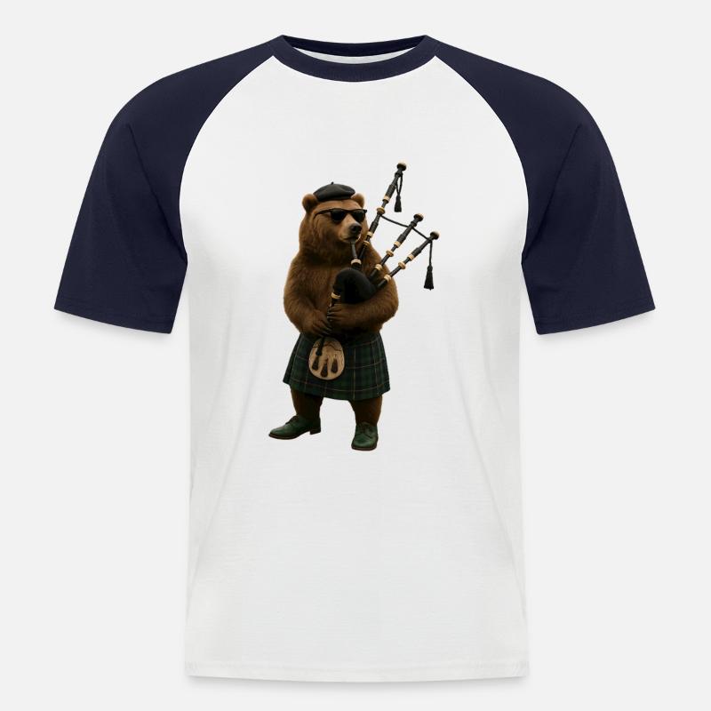 Bär Dudelsack - Männer Baseball-T-Shirt - Weiß/Navy
