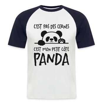 C'est Pas Des Cernes Citation Idée Cadeau Panda - T-shirt baseball manches courtes Homme - blanc/marine - Devant - Nik (191cm)