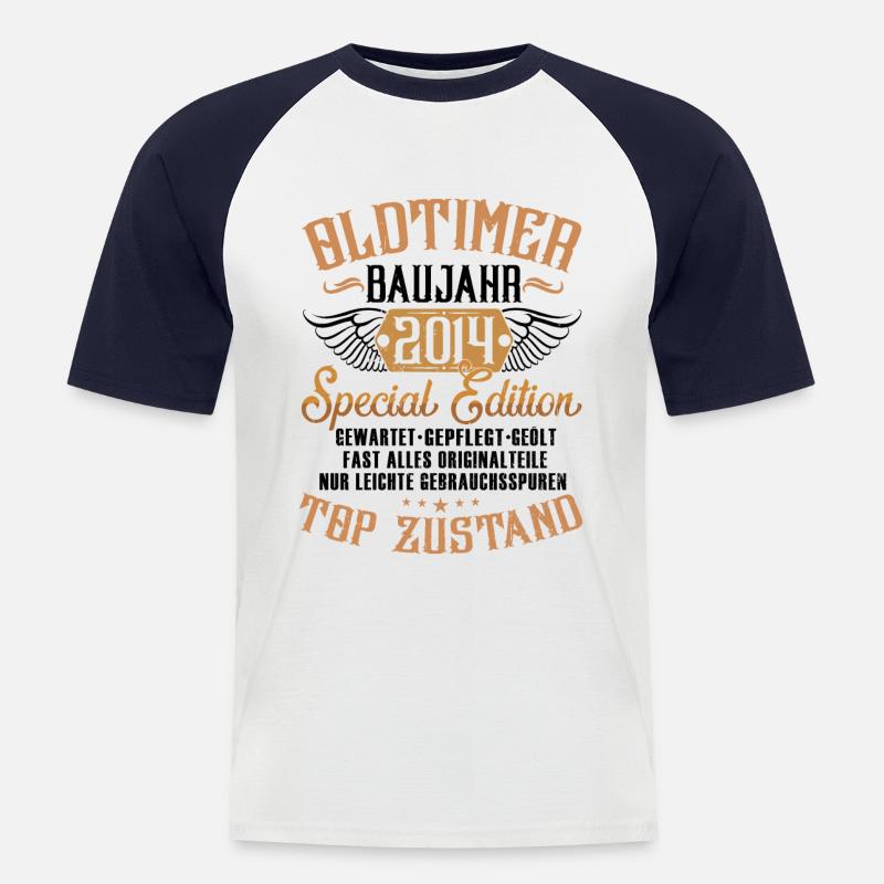 Oldtimer 2014 - Männer Baseball-T-Shirt - Weiß/Navy